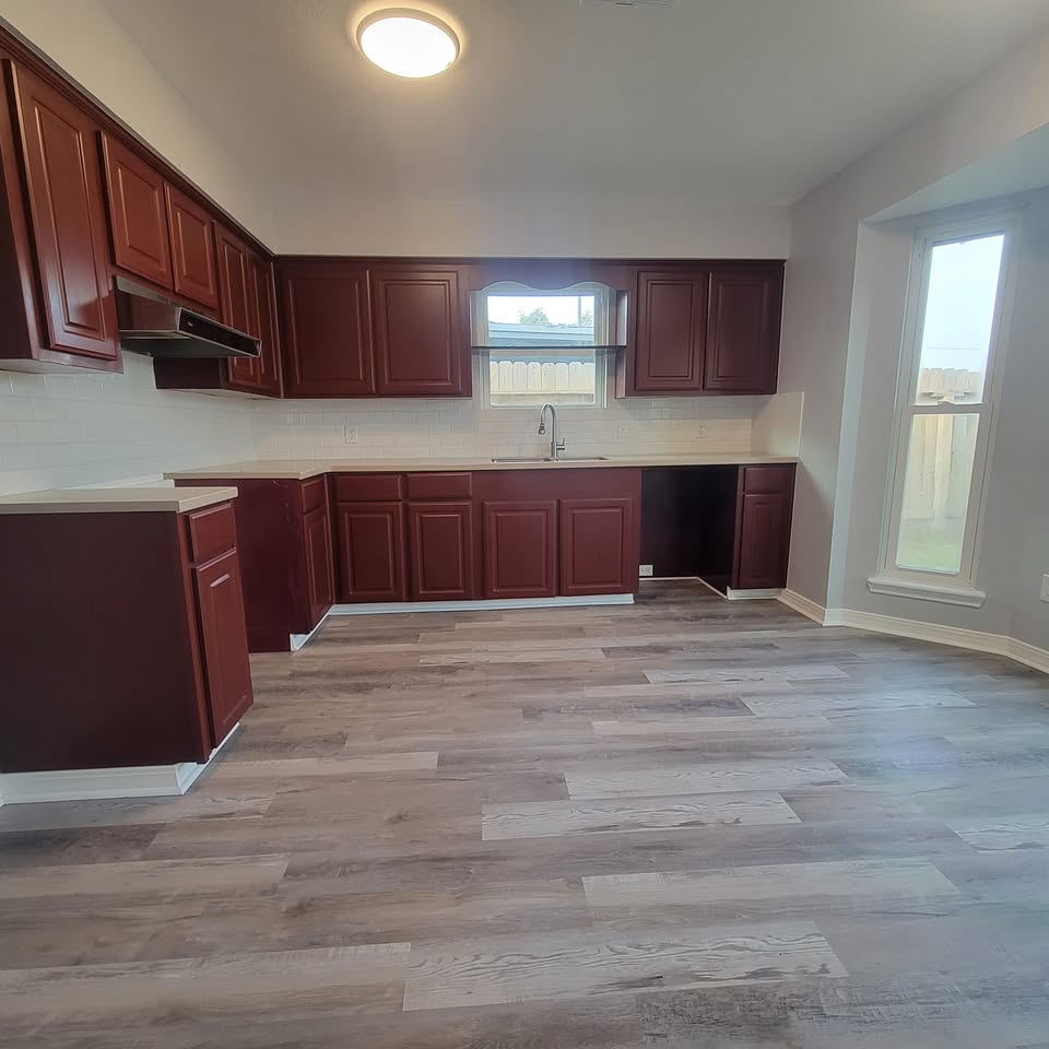 Cherry-cabinet kitchen in a listed home