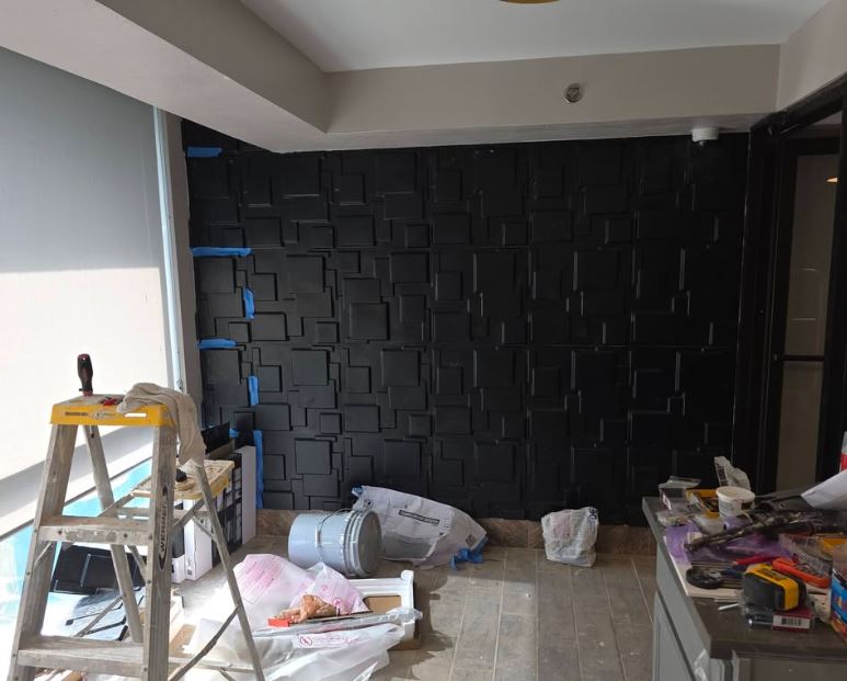 Custom accent wall in a renovated living space